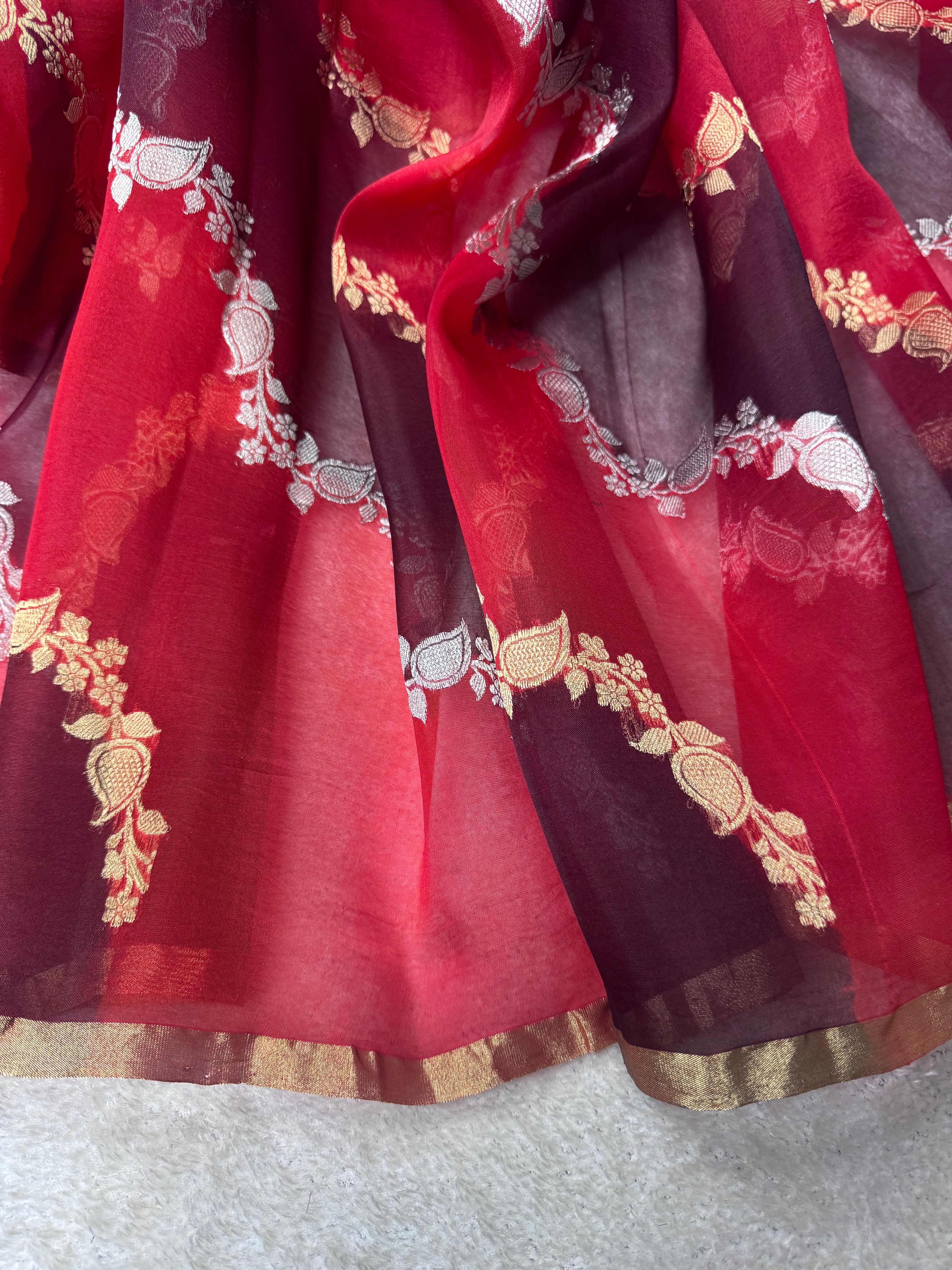 Rangkat Sona Roopa Pure Kora Organza Silk Banarasi Stripe Saree