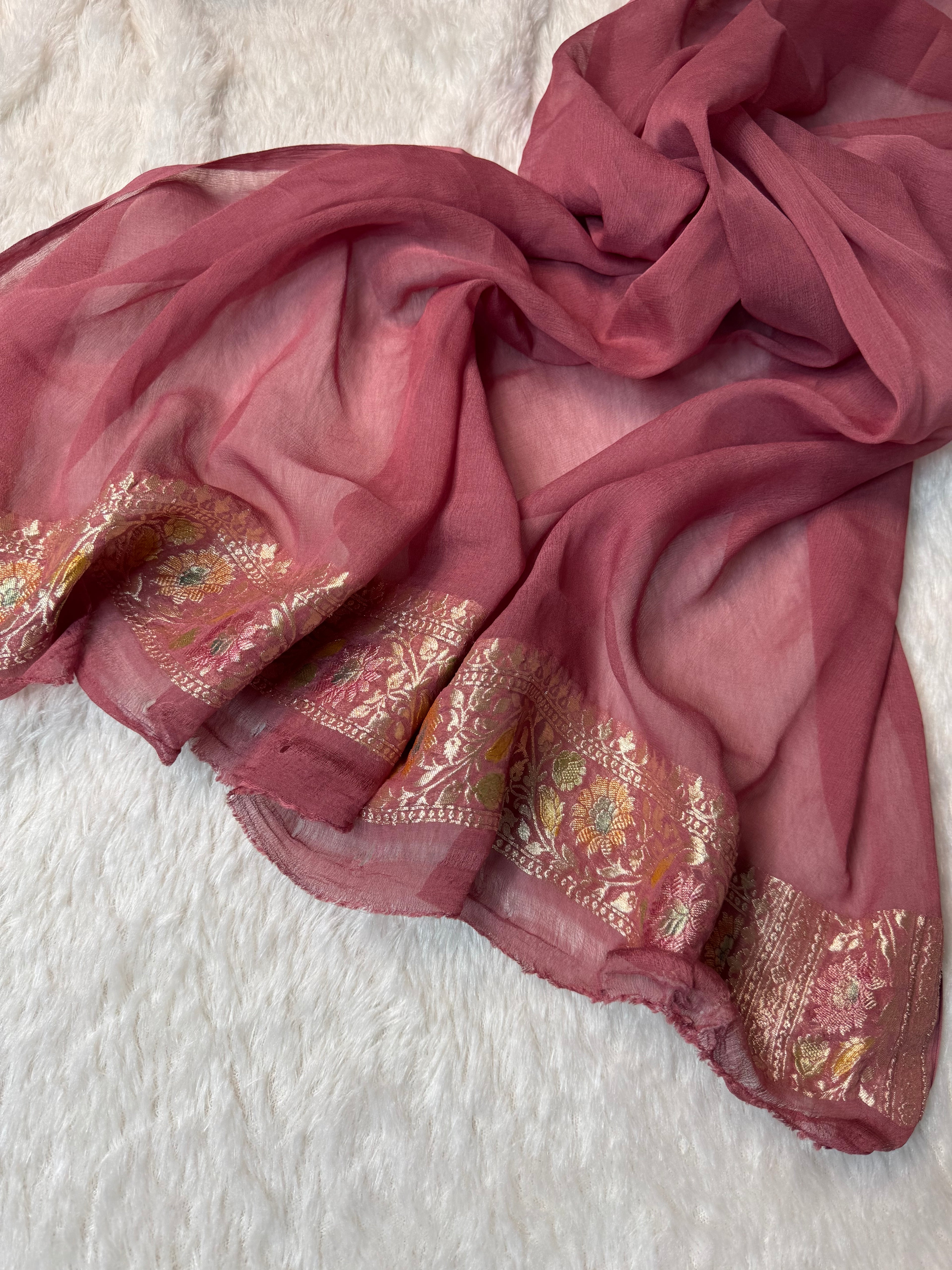 Pastels Handbrush Meenakari Pure Khaddi Georgette Silk Banarasi Saree