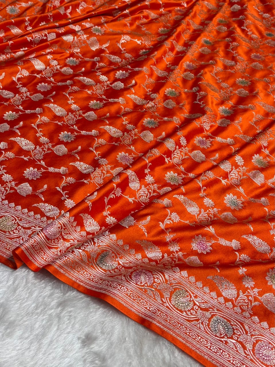 Orange Jall Meenakari Mashru Katan Silk Banarasi Saree