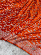 Orange Jall Meenakari Mashru Katan Silk Banarasi Saree
