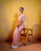 Baby Pink With Handbrush Pure Khaddi Georgette Silk Banarasi Saree