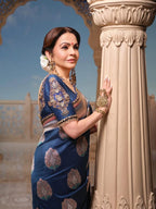 Royal Blue Pure katan Zari Border Aanchal Mina Boota Saree