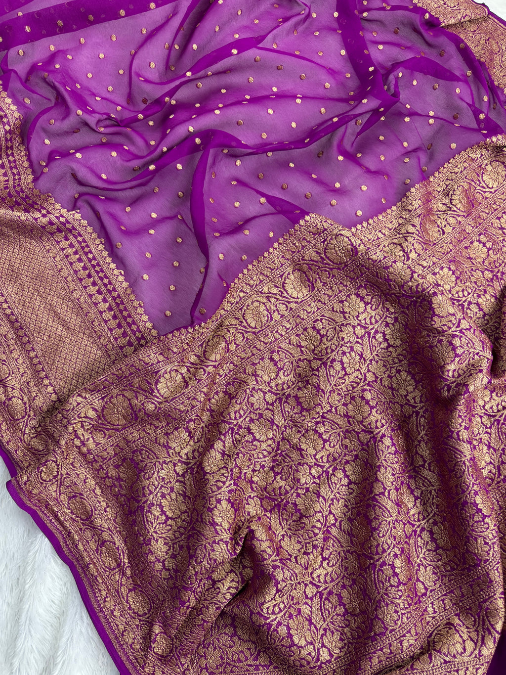 Purple Pure Khaddi Georgette Silk Banarasi Saree