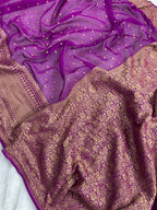 Purple Pure Khaddi Georgette Silk Banarasi Saree