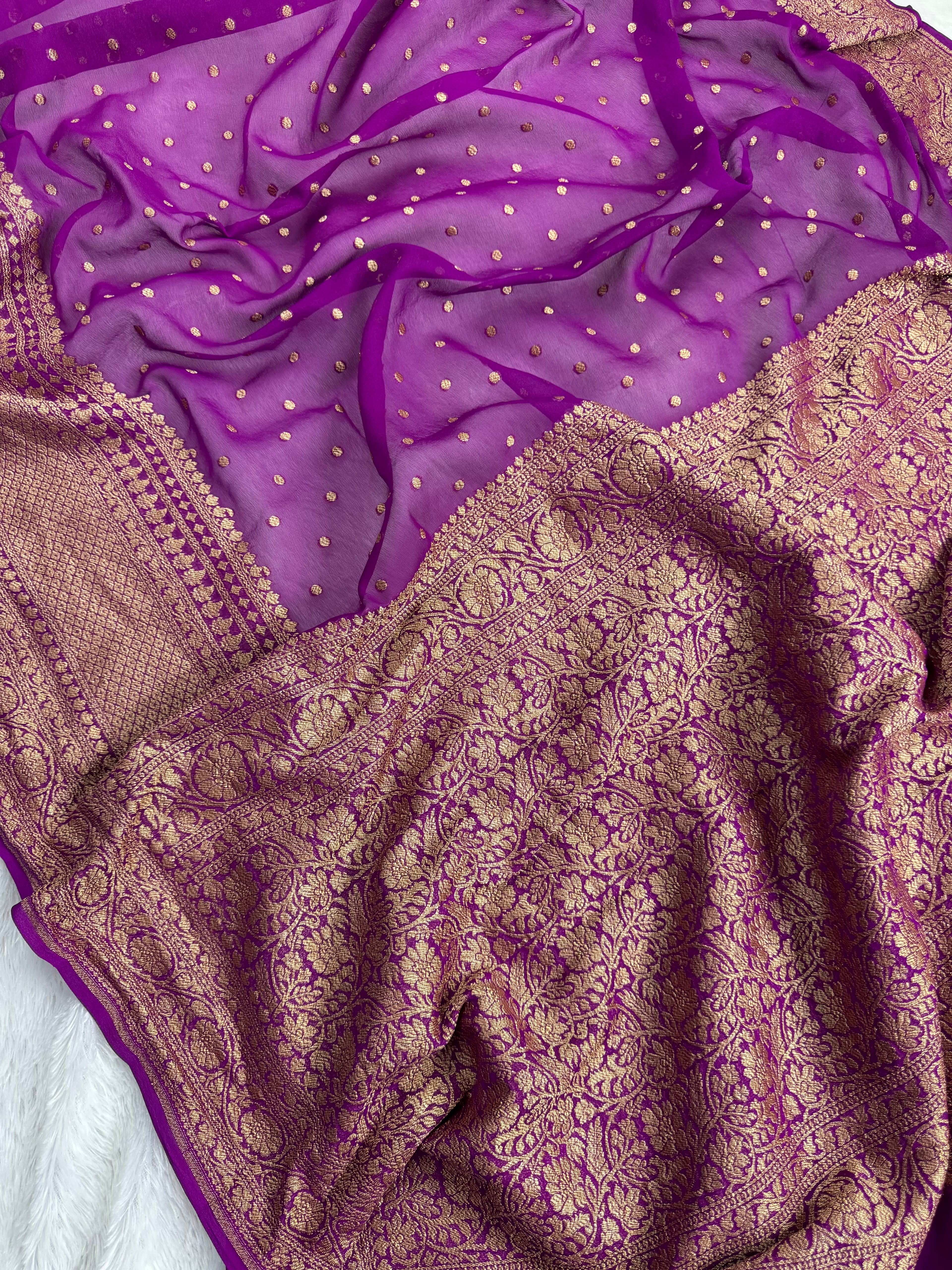 Purple Pure Khaddi Georgette Silk Banarasi Saree