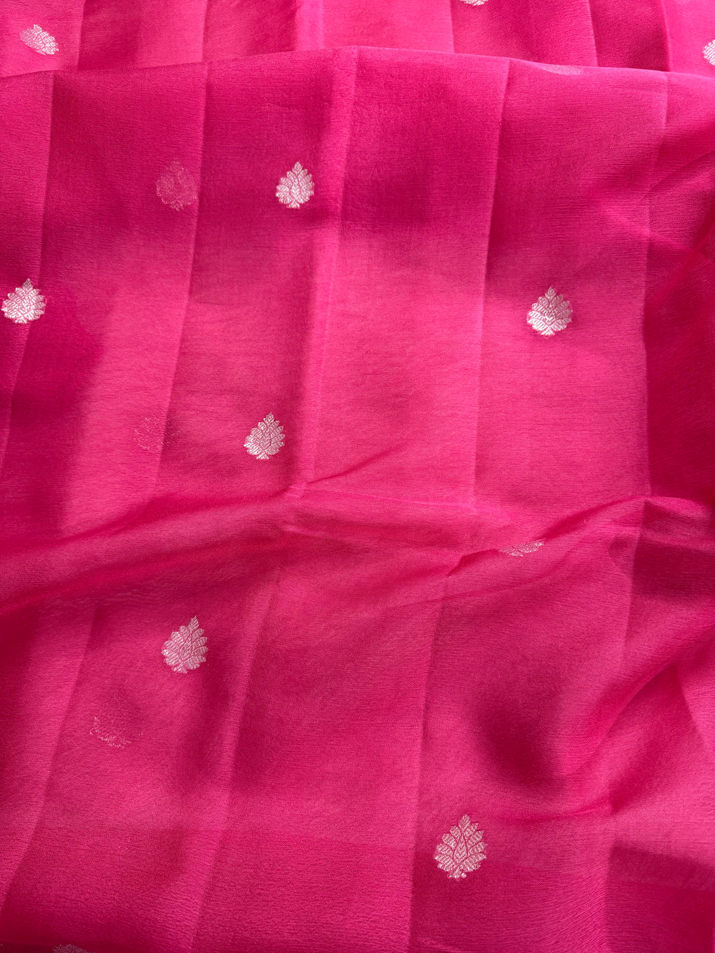 Hot Pink Pure Khaddi Chiffon Silk Banarasi Saree
