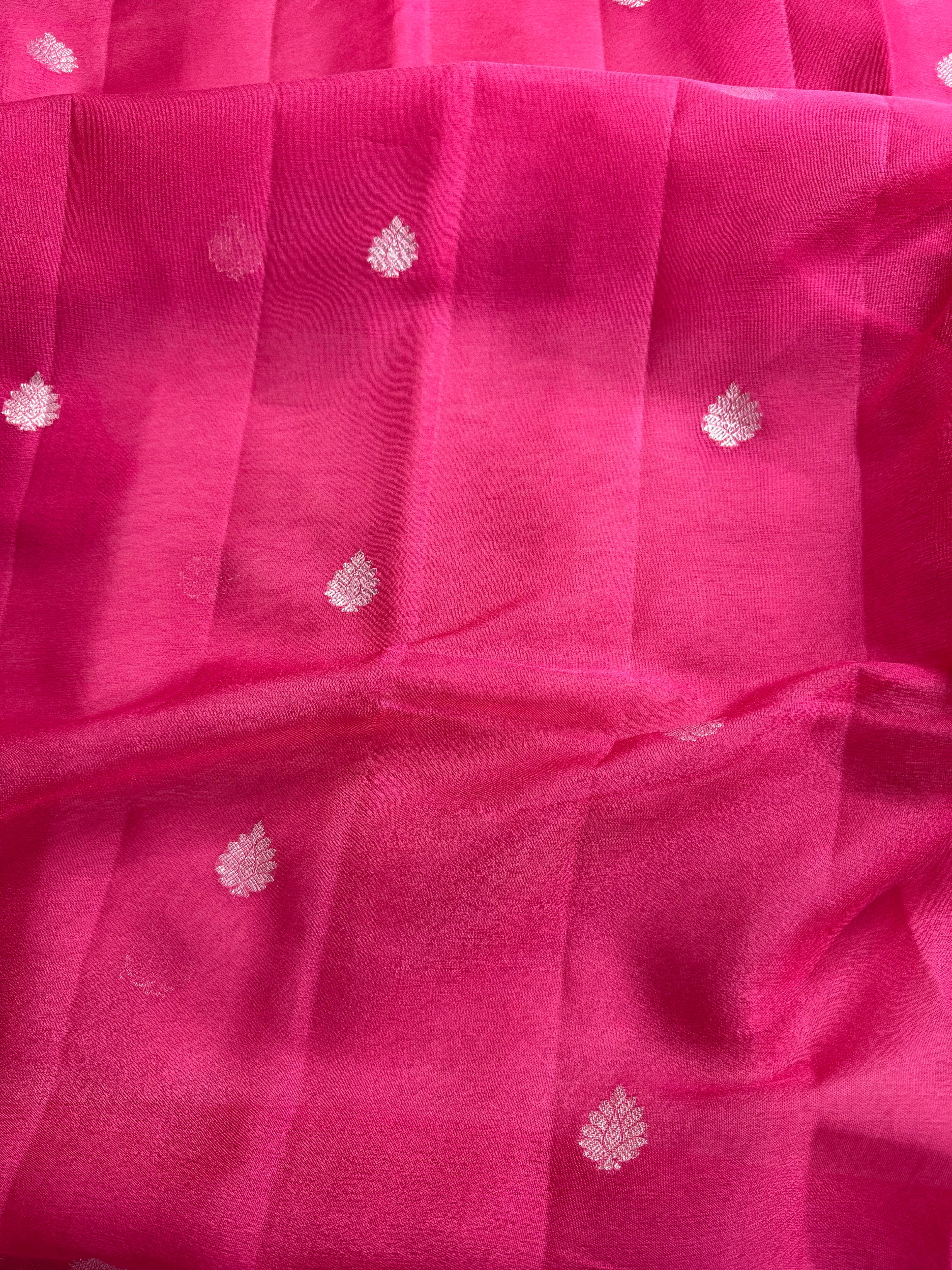 Hot Pink Pure Khaddi Chiffon Silk Banarasi Saree