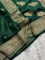 Bottle GreenPure khaddi Chiffon Silk Banarasi Saree