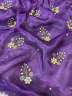 Purple Pure Banarasi Tissue Saree with Hand Work on all over Body with Intricate Border and Pallu Design Along with Gotta Patti Lace Work