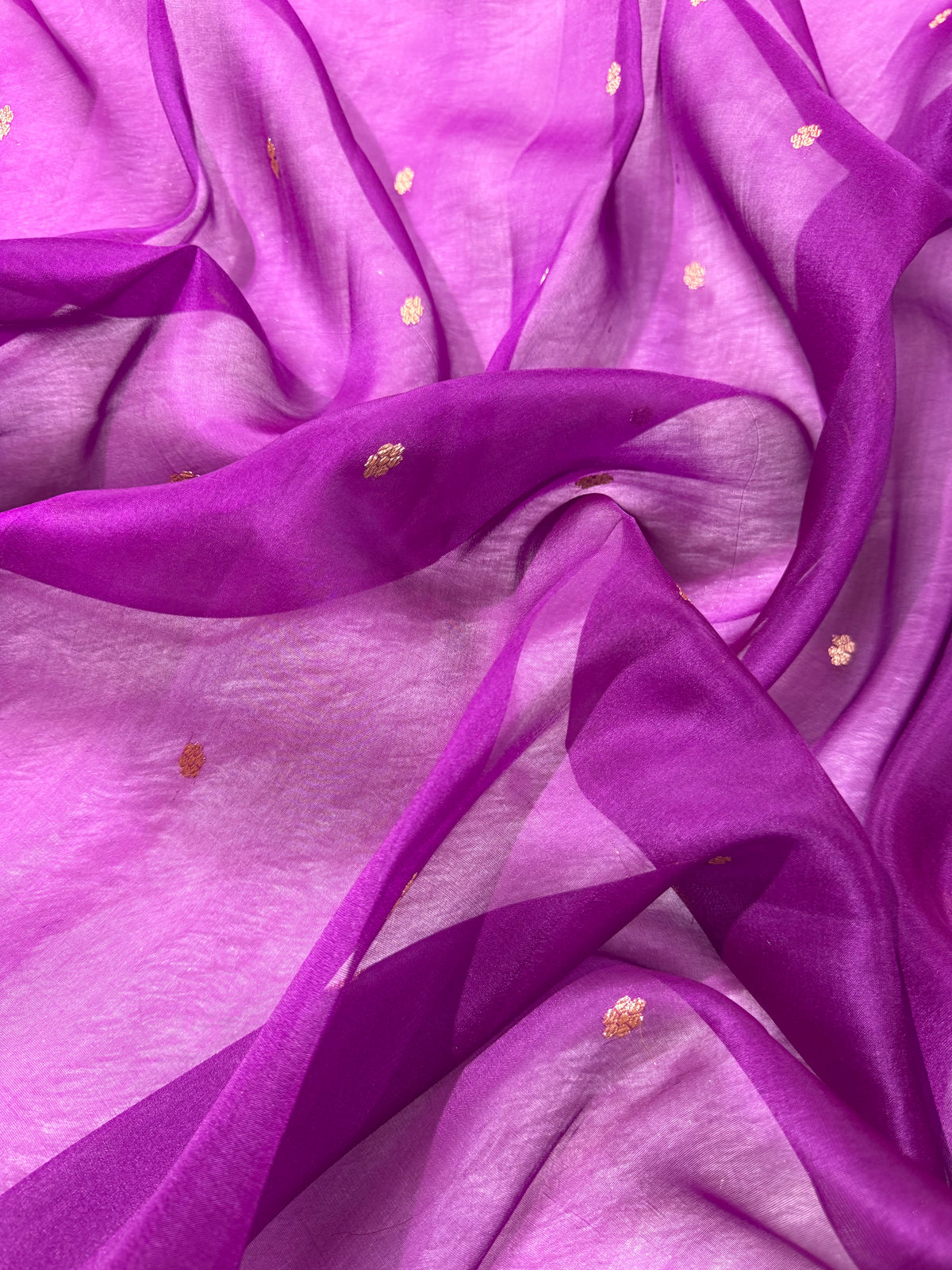 Purple & Peach Pure Kora Organza Silk Banarasi Saree