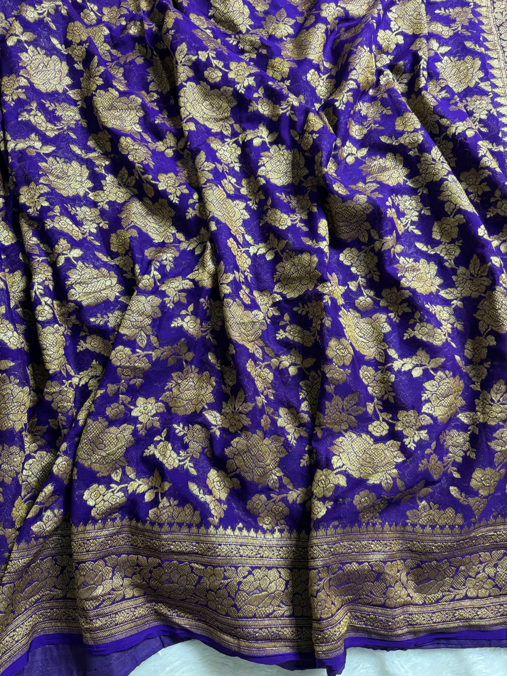 Purple Pure Khaddi Georgette Silk Banarasi Jall Saree
