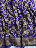 Purple Pure Khaddi Georgette Silk Banarasi Jall Saree