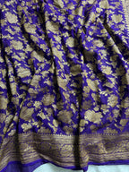 Purple Pure Khaddi Georgette Silk Banarasi Jall Saree