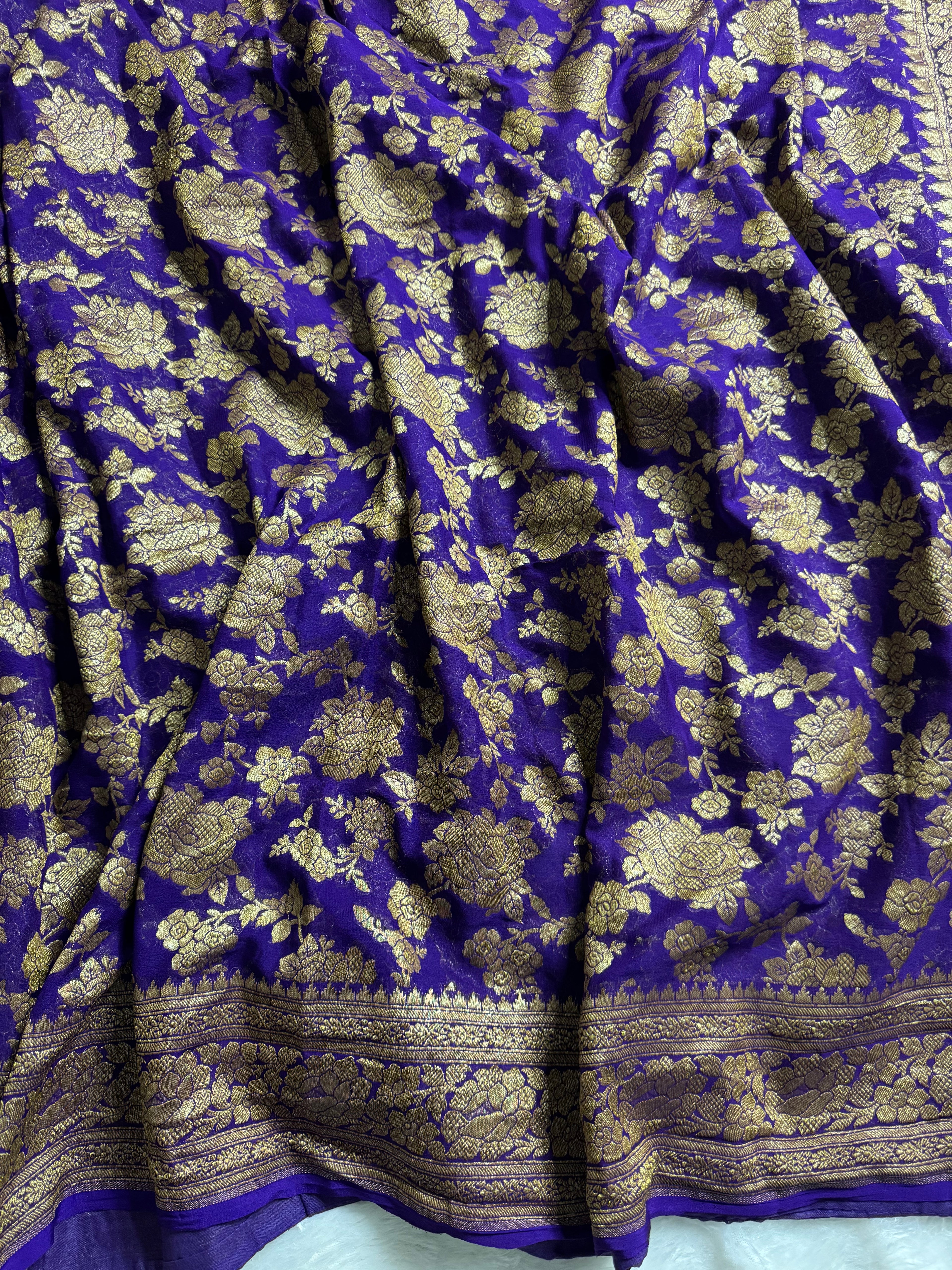 Purple Pure Khaddi Georgette Silk Banarasi Jall Saree