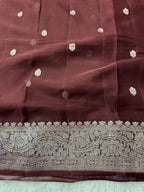 Dark Brown Pure Khaddi Chiffon Silk Banarasi Saree