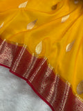 Yellow & Red Pure Kora Organza Silk Banarasi Saree