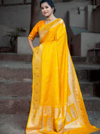 Yellow Gold Swarovski Intricate Stone Work Banarasi Mashru Silk Saree