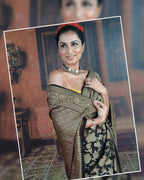 Black Pure Khaddi Georgette Silk Banarasi Saree