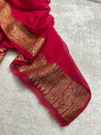 Black & Red Pure Khaddi Georgette Silk Banarasi Saree