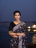 Black Mashru Kataan Silk Banarasi Saree