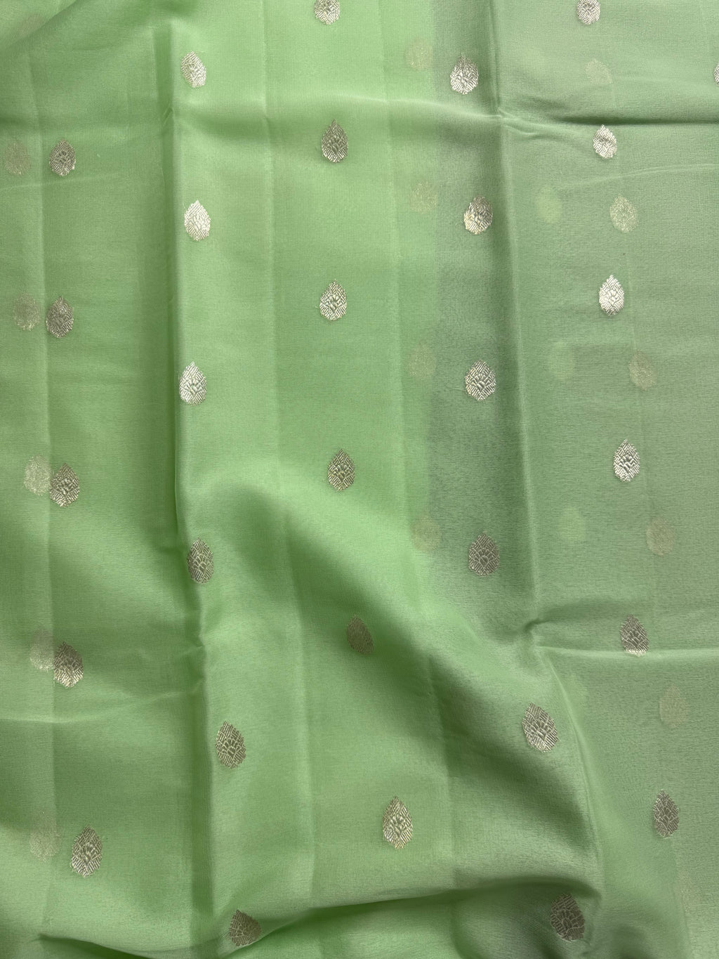 Pista & Navy Blue Pure Khaddi Chiffon Silk Banarasi Saree