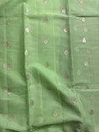 Pista & Navy Blue Pure Khaddi Chiffon Silk Banarasi Saree