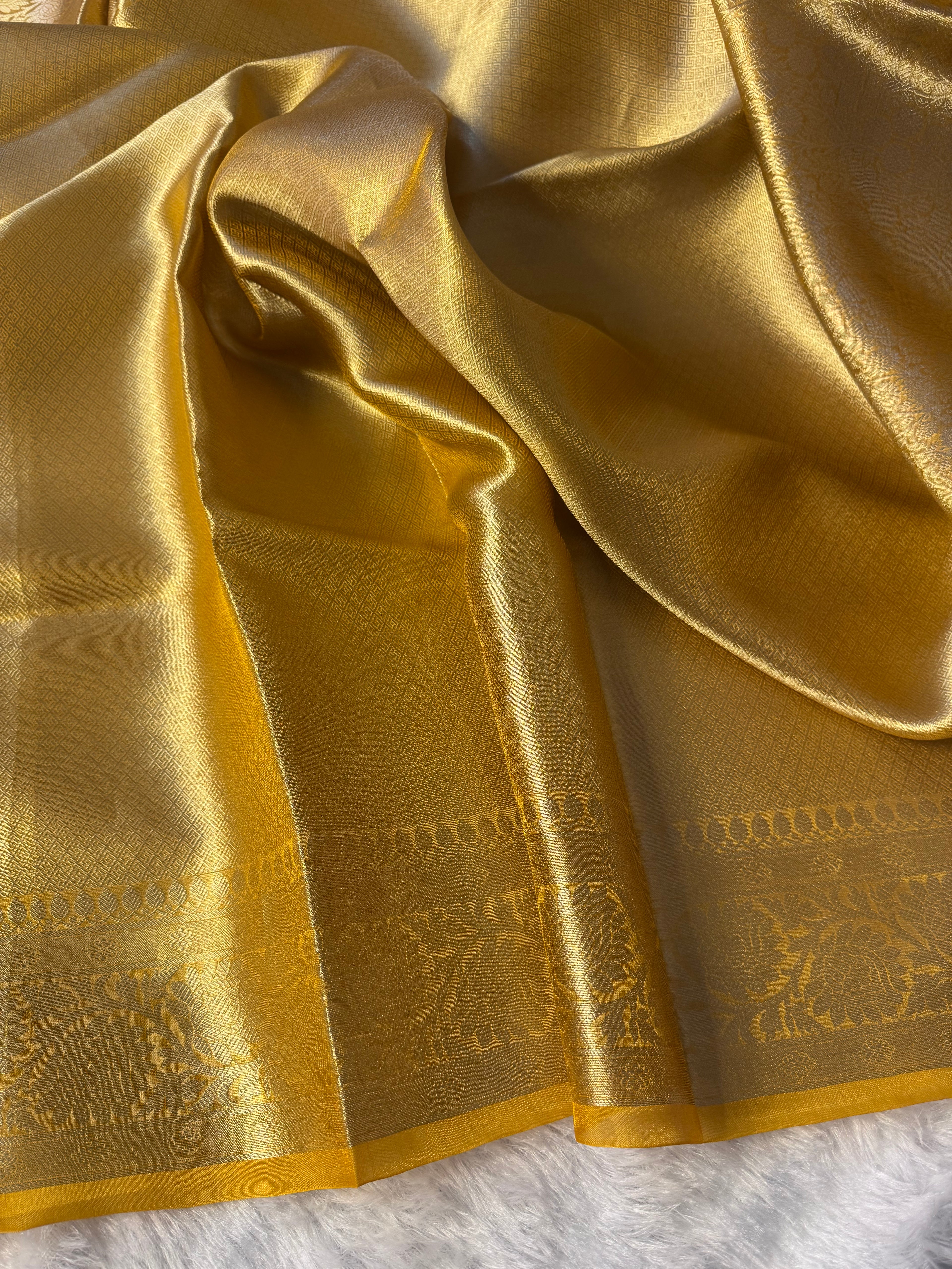 Mustard Yellow Pure Tissue Silk Banarasi Saree