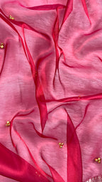 Red Tissue Silk Saree With Golden Ghungroo Butti Work & Luxury Lace Border