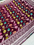 Deep Red Pure Tusser Georgette With Floral Meenakari Jall Banarasi Saree