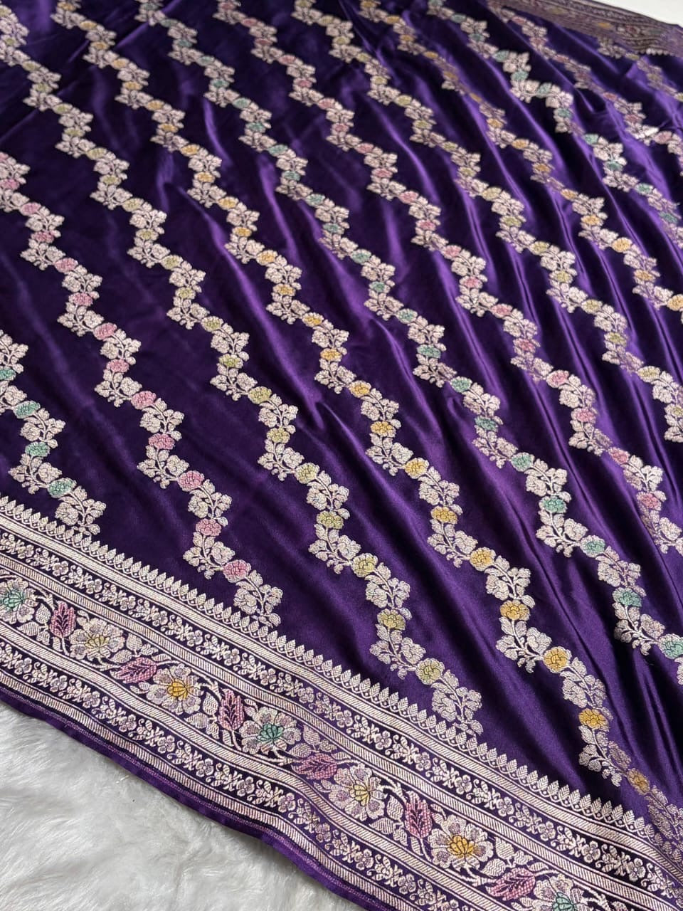 Purple Meenakari Mashru Katan Silk Banarasi Saree