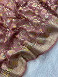 Tea Rose Handbrush Meenakari Pure Khaddi Georgette Silk Banarasi Saree