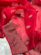 Red Pure Kora Organza Silk Banarasi Saree
