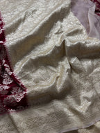Maroon & Tusser Pure Khaddi Georgette Silk Banarasi Saree