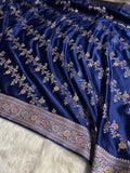 Navy Blue Meenakari Mashru Katan Silk Banarasi Saree