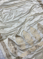 Ivory Mashru Katan Silk Banarasi Saree