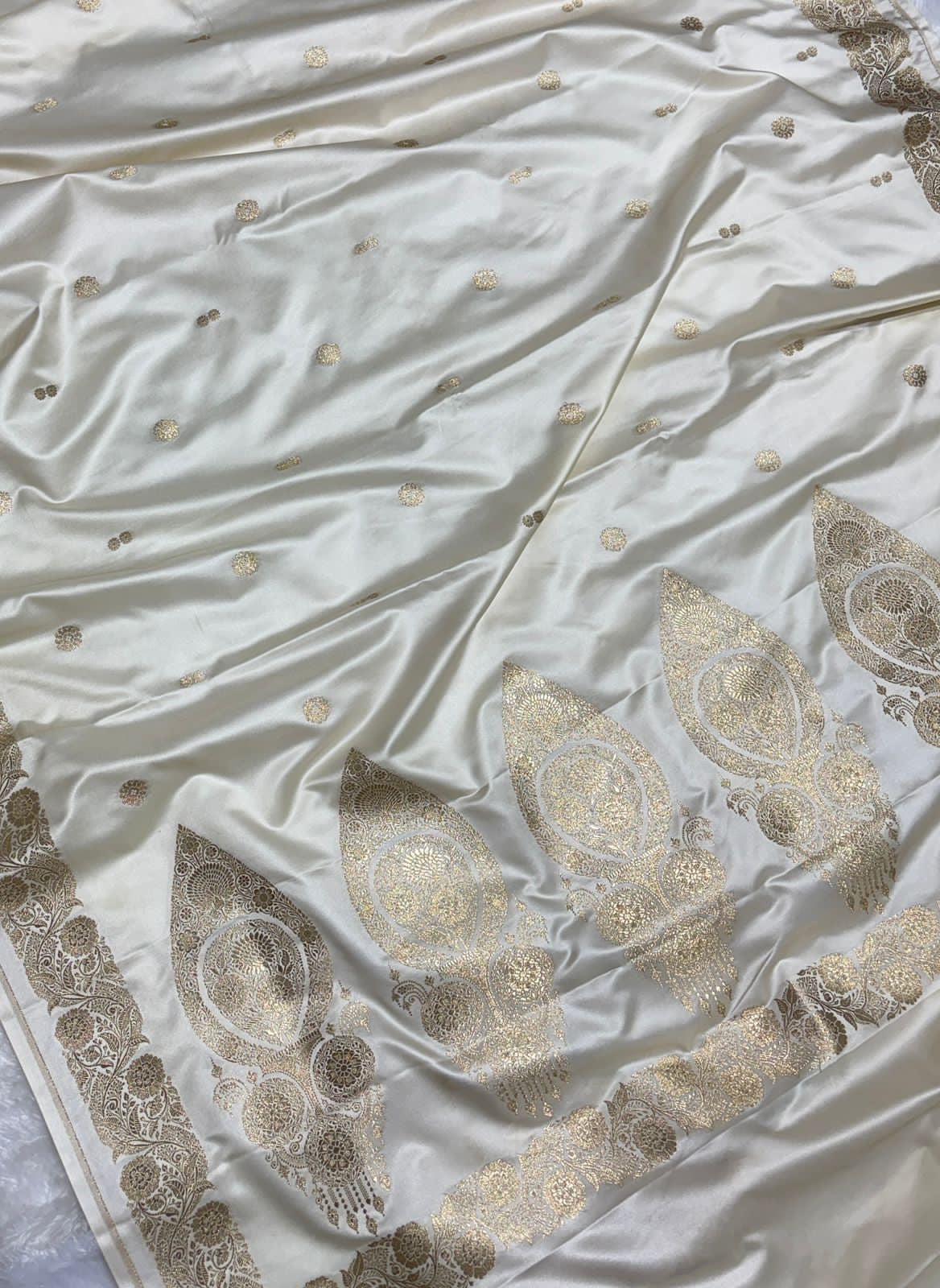 Ivory Mashru Katan Silk Banarasi Saree