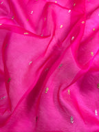 Hot Pink & Dark Brown Pure Kora Organza Silk Banarasi Saree