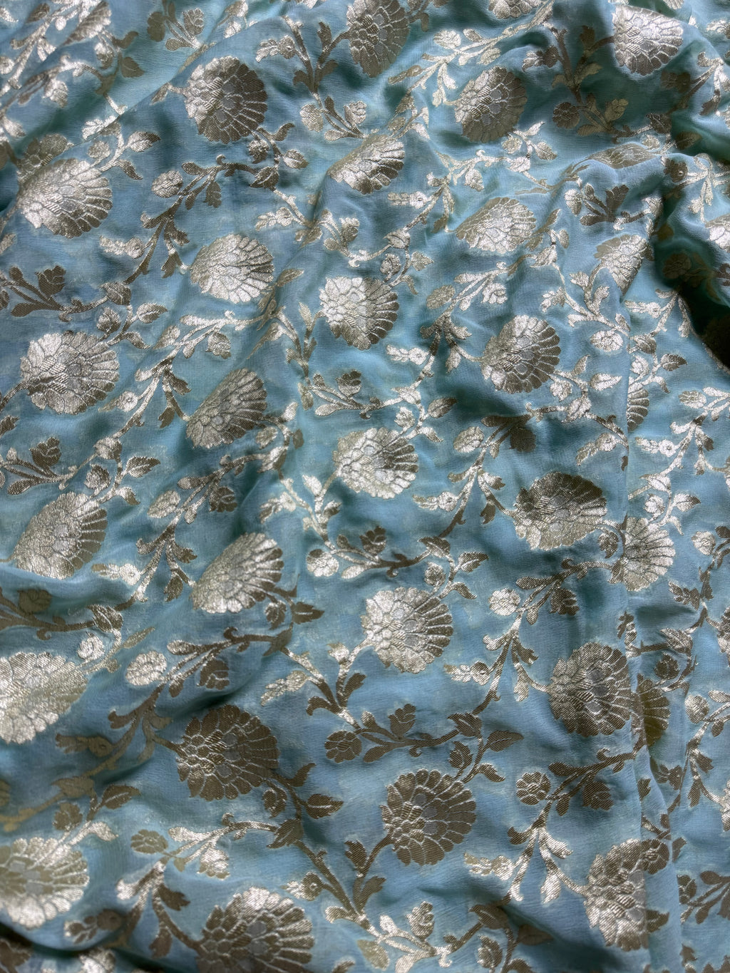 Pastels & Red Pure Khaddi Georgette Silk Banarasi Saree