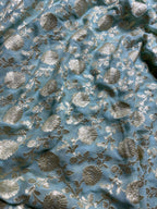 Pastels & Red Pure Khaddi Georgette Silk Banarasi Saree