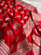 Red Carry Meenakari Mashru Katan Silk Banarasi Saree