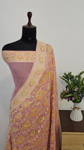 Mauve Pink Handbrush Meenakari Pure Khaddi Georgette Silk Banarasi Saree