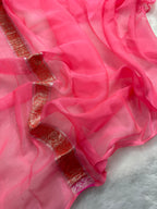 Pink 3d Shades Pure Khaddi Chiffon Silk Banarasi Saree