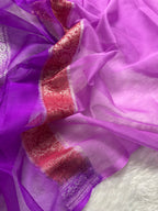 Lavender Pure Khaddi Chiffon Silk Banarasi 3d Saree
