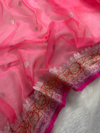 Pink 3d Shades Pure Khaddi Chiffon Silk Banarasi Saree