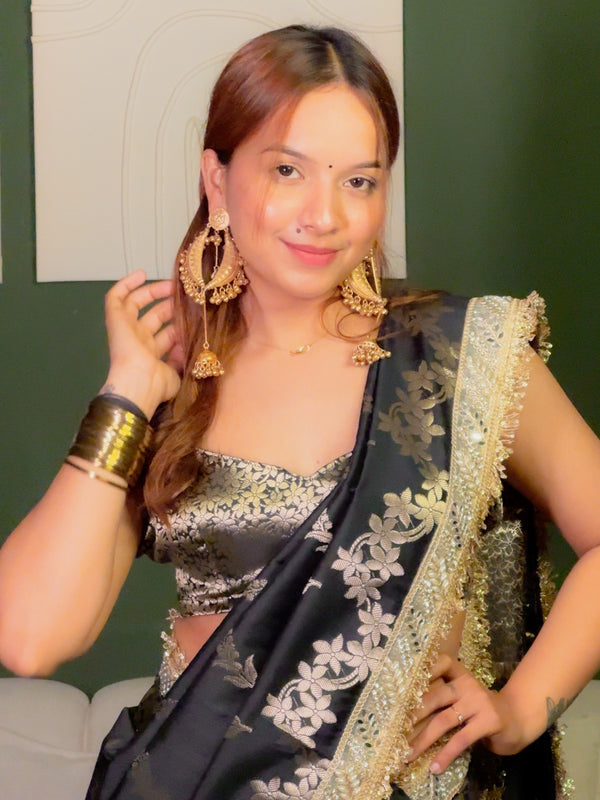 Elan Black Banarasi Nazakat Soft Silk Saree