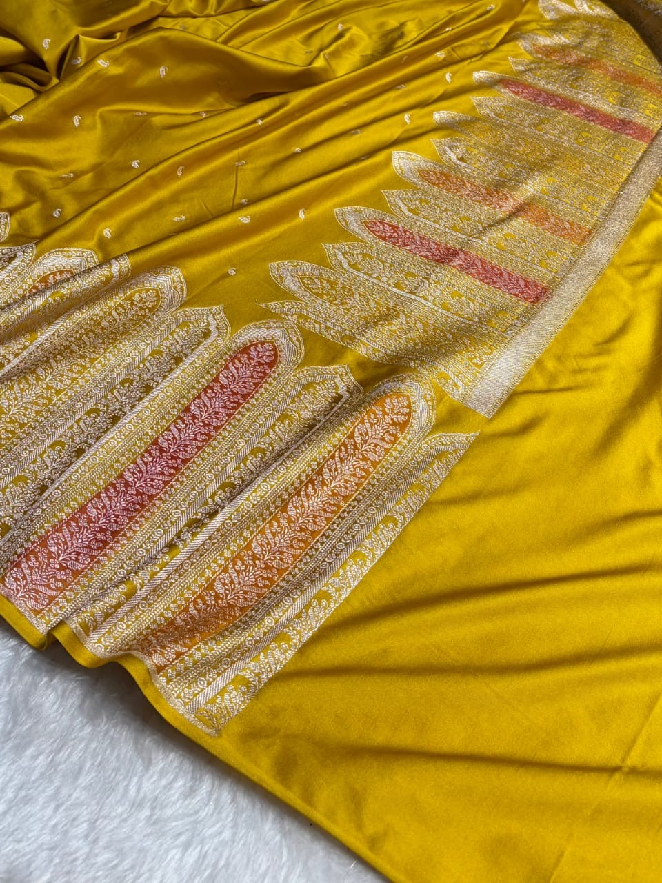 Yellow Meenakari Mashru Katan Silk Banarasi Saree