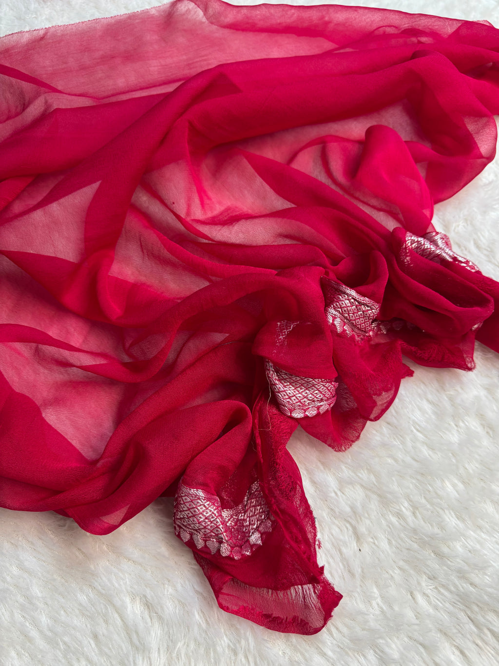 Red Rani Pure Khaddi Chiffon Silk Banarasi Half & Half Saree