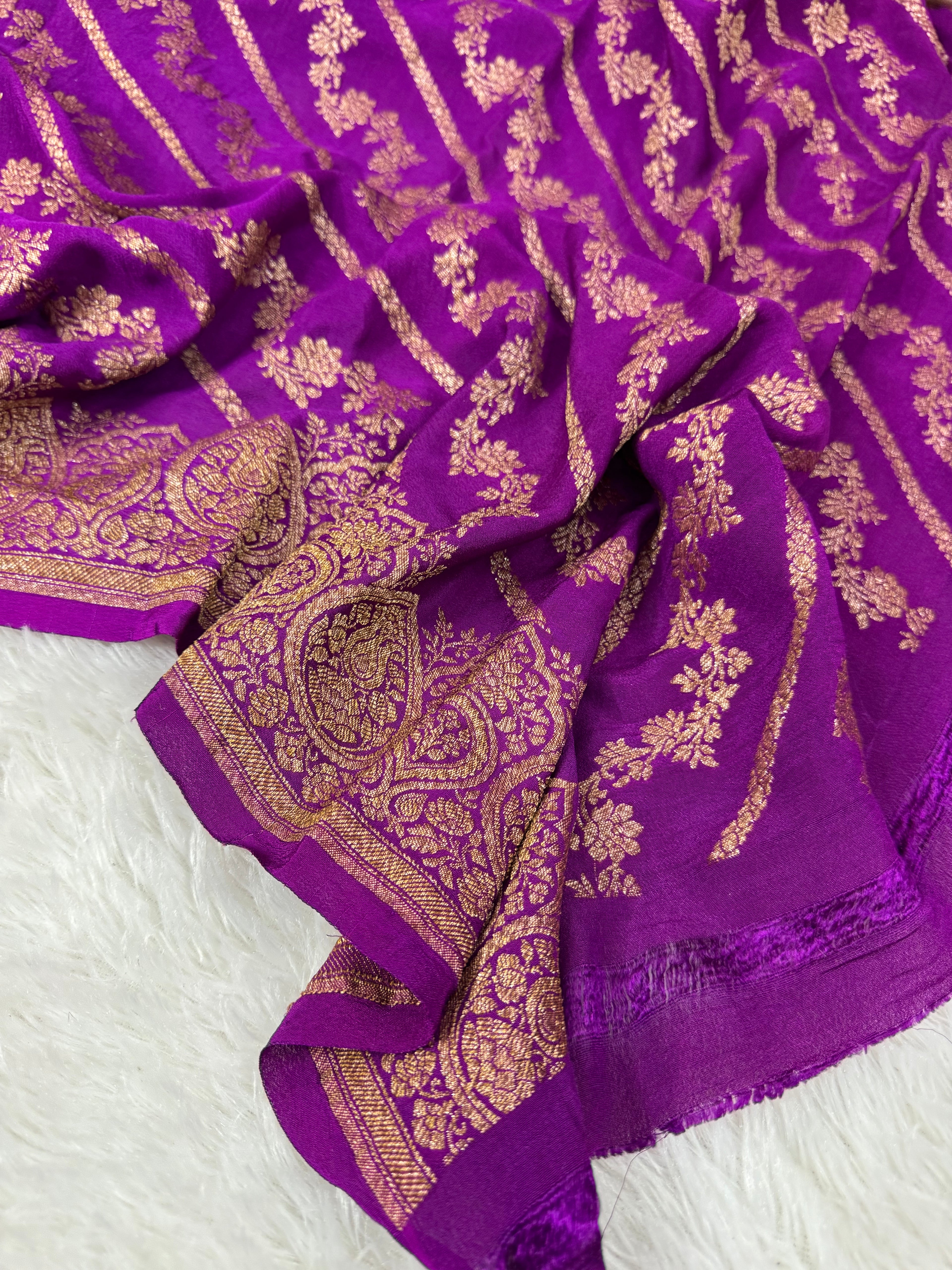 Rust Orange & Jamuni Pure Khaddi Crep Silk Banarasi Saree