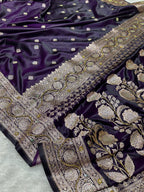 Purple Reign Swarovski Crystals Mashru Katan Silk Banarasi Saree