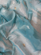 Sky Blue Pure Khaddi Tissue Chiffon Sona & Roopa Meenakari Banarasi Saree